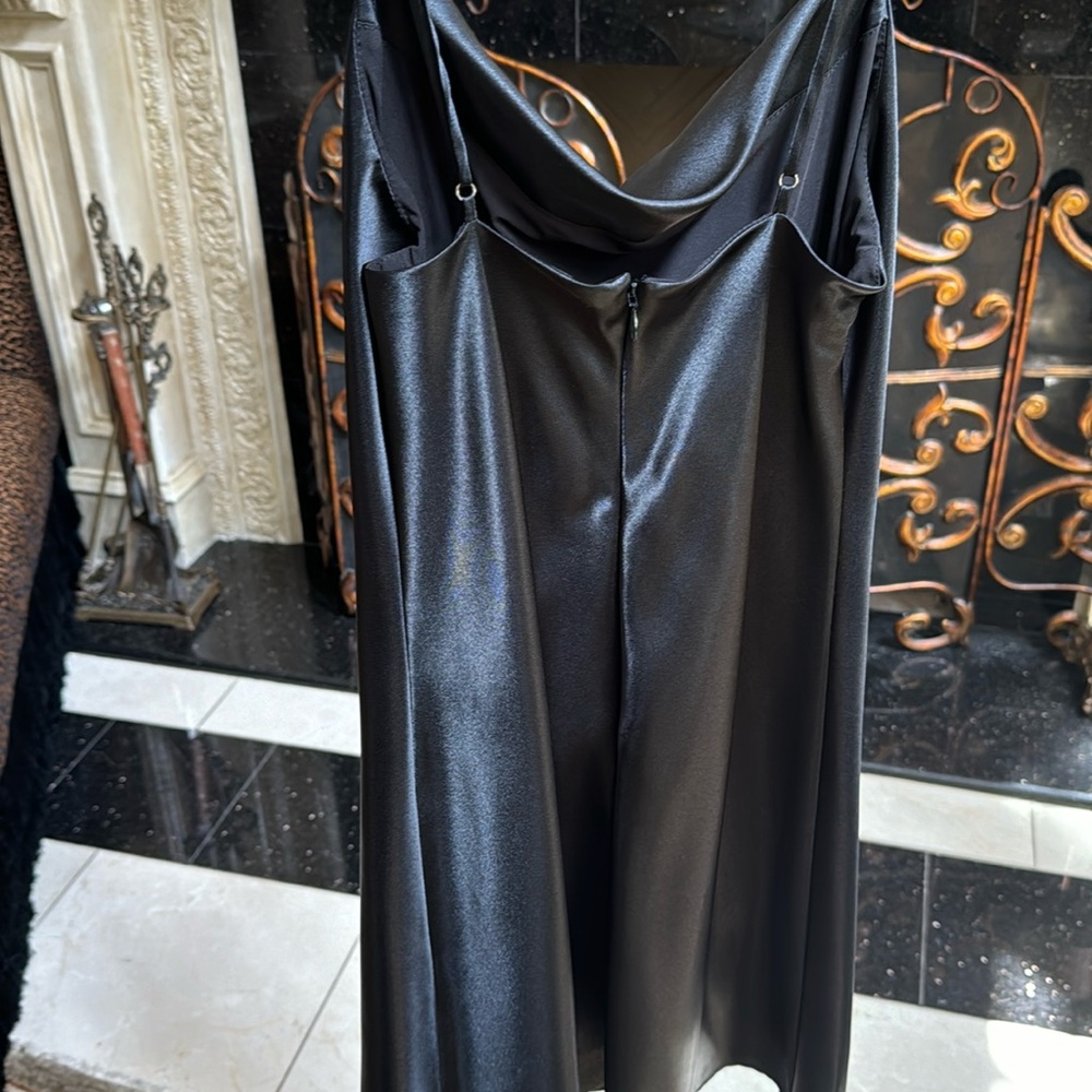 Black Satin XS Hemline Mini Dress